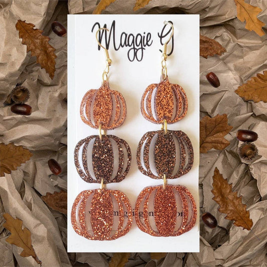 Glitter Pumpkin Stacked Hanging Earrings
