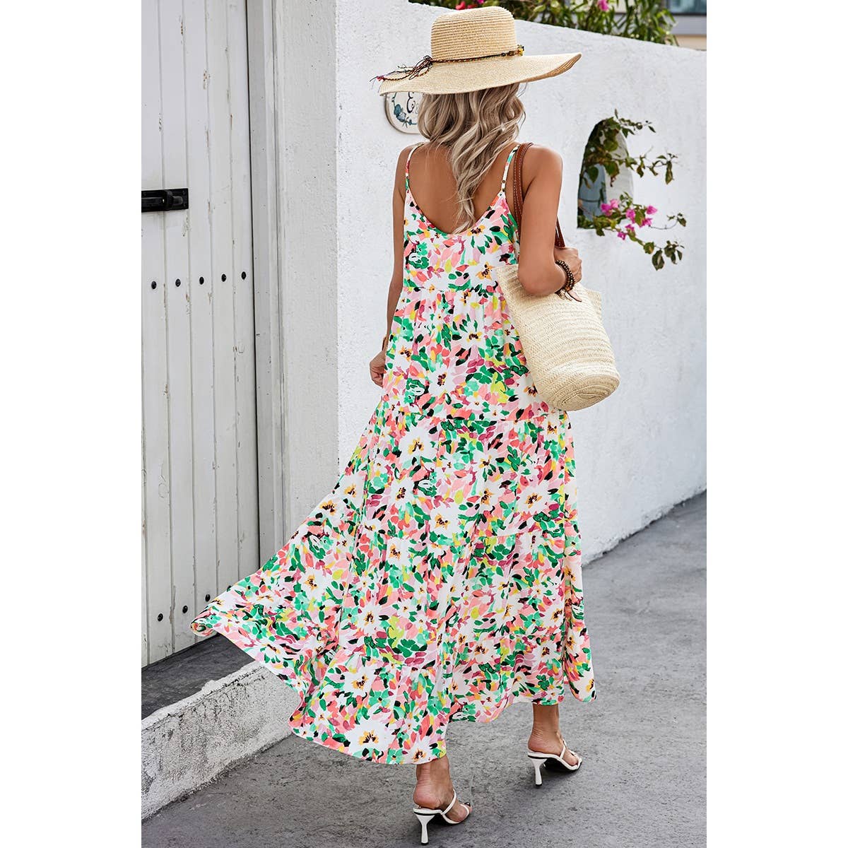 Allover Print Sleeveless Pockets Color Block Dress