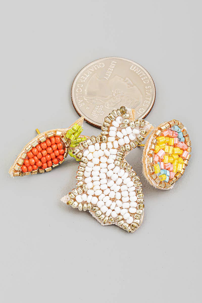 Mini Seed Beaded Bunny Earrings Set