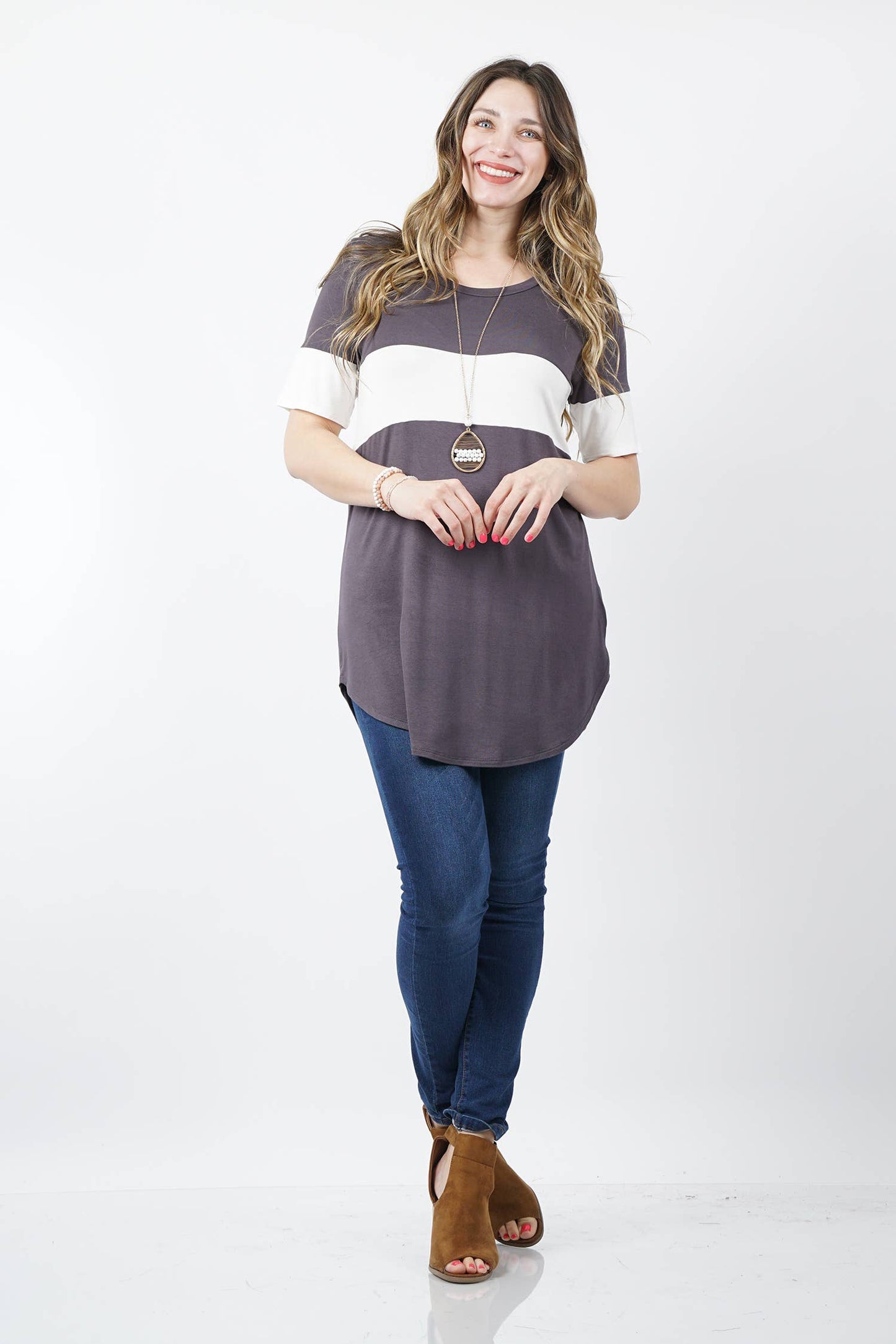 Plus Size Color Block Short Sleeve