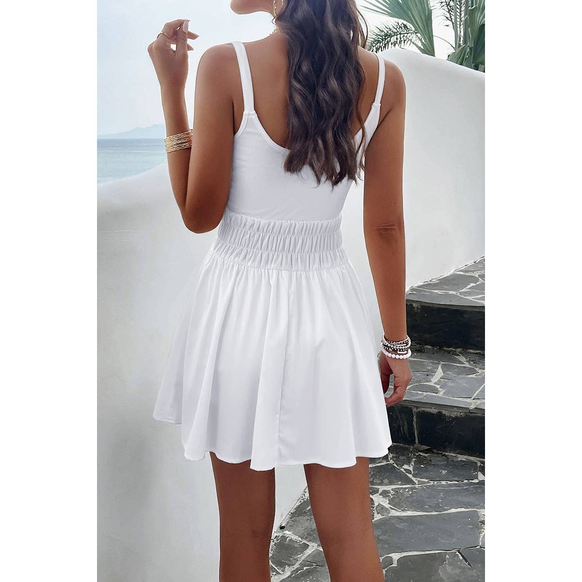 Athletic Sleeveless Elastic Waistband Swing Mini Dress