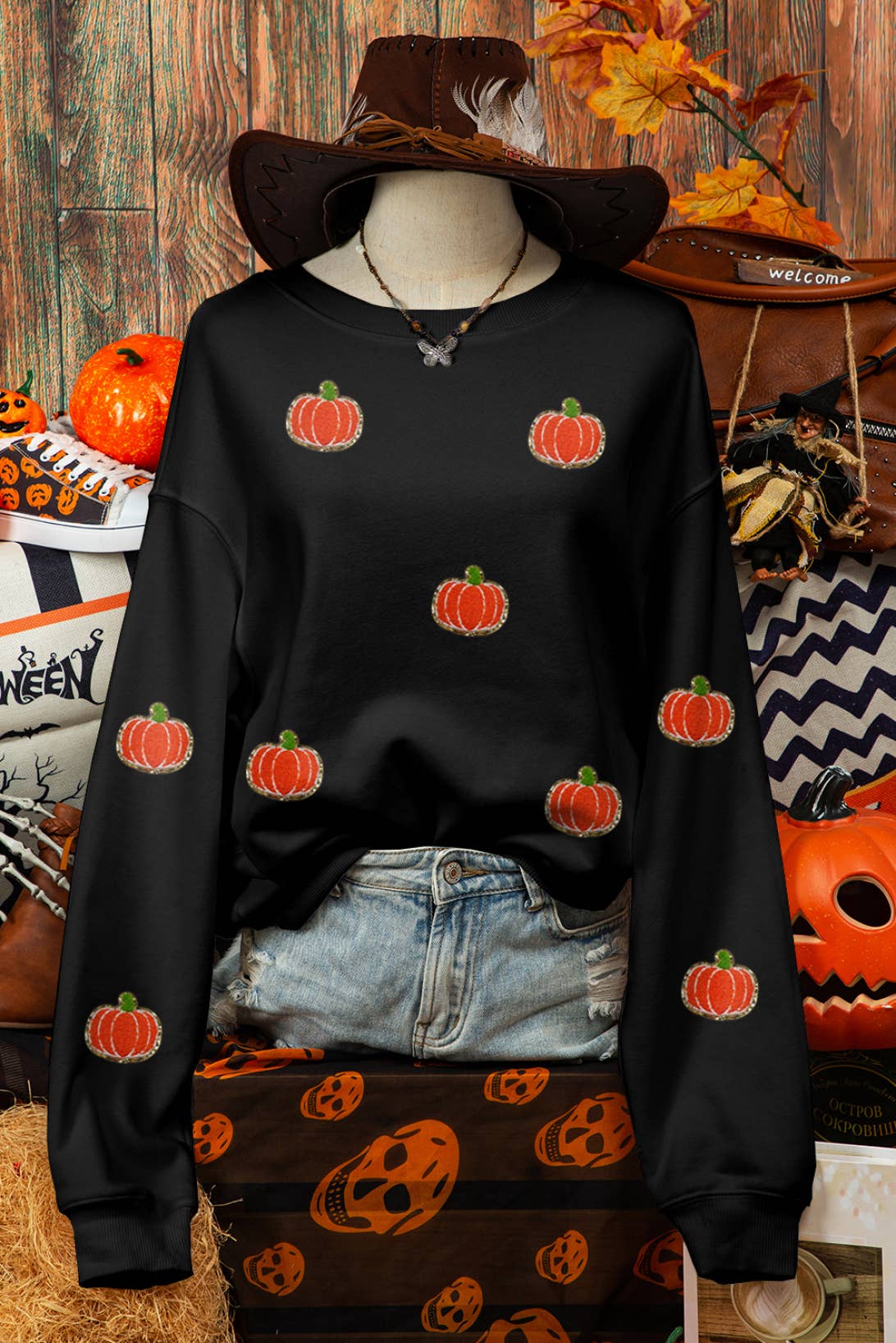 Halloween Pumpkin Graphic Drop Shoulder Sweatshirt
