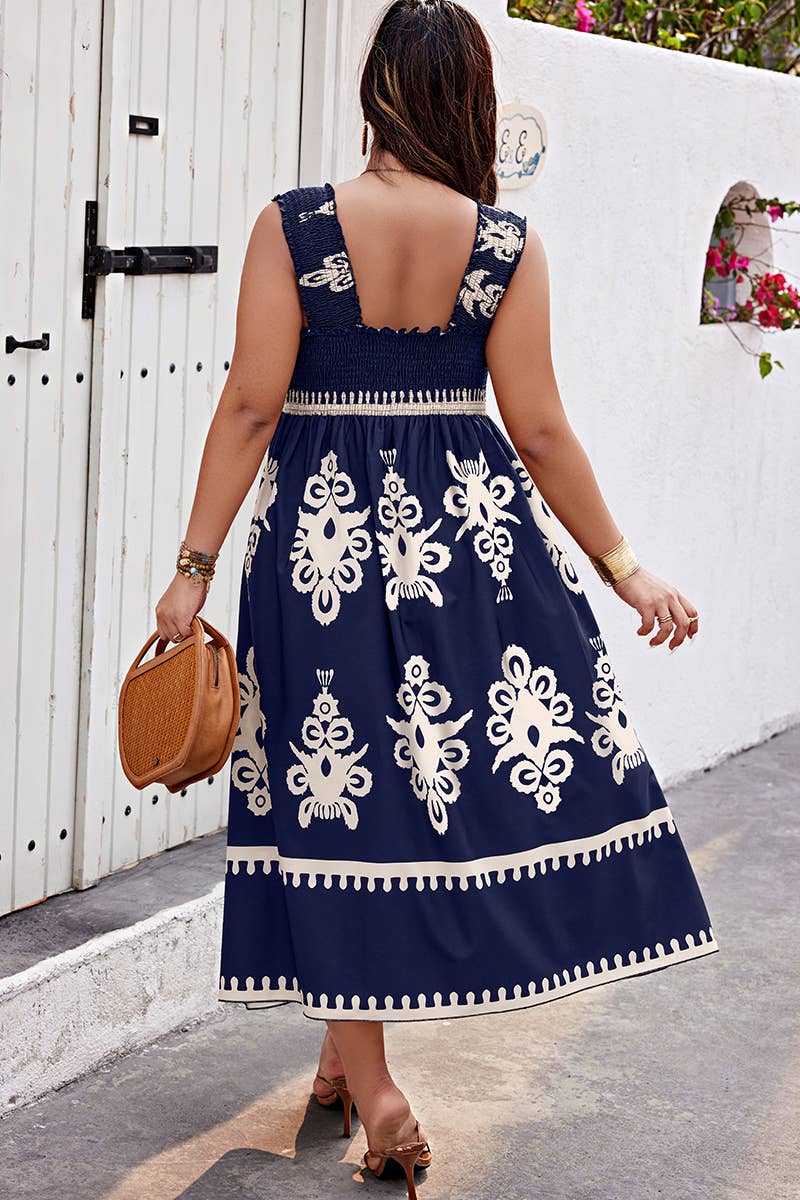Plus Size Geo Print A Line Sleeveless Dress