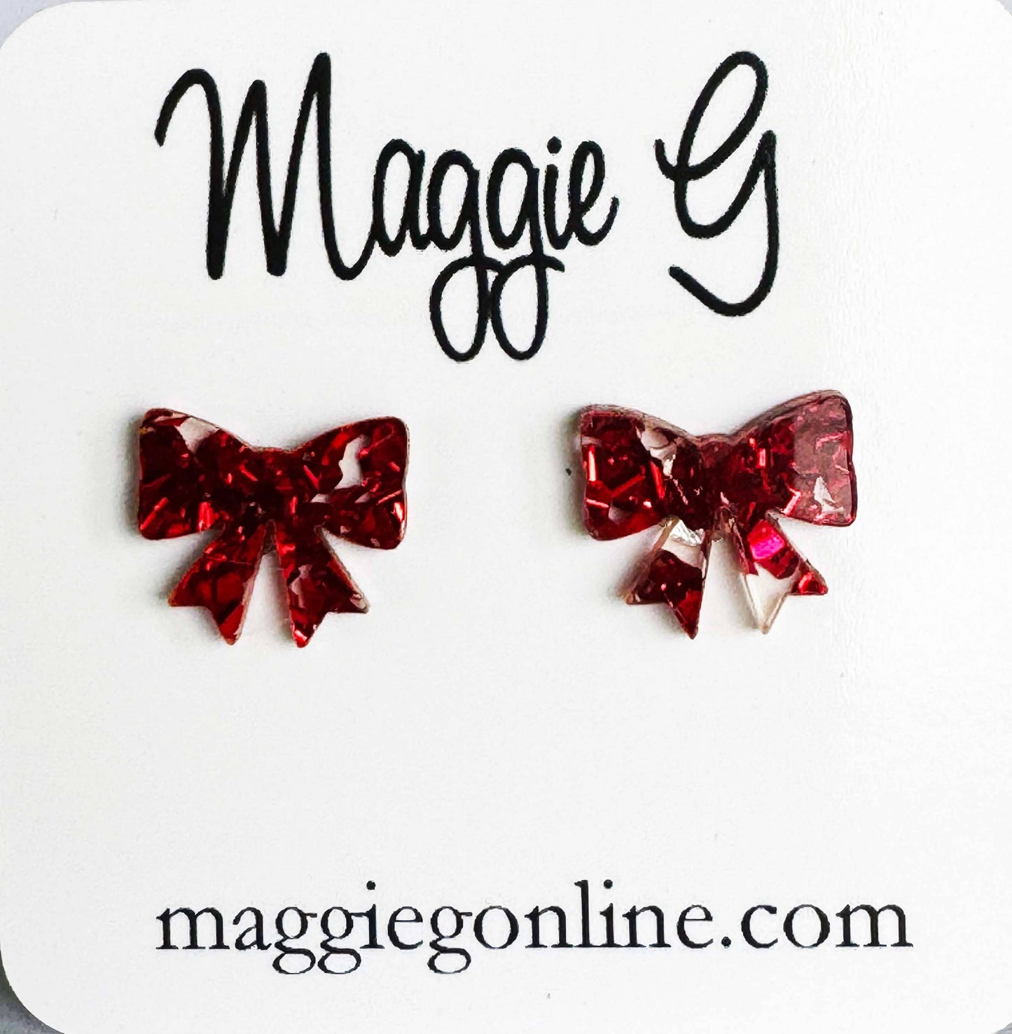 Bow Stud Earrings Petite Bow Studs Red Glitter