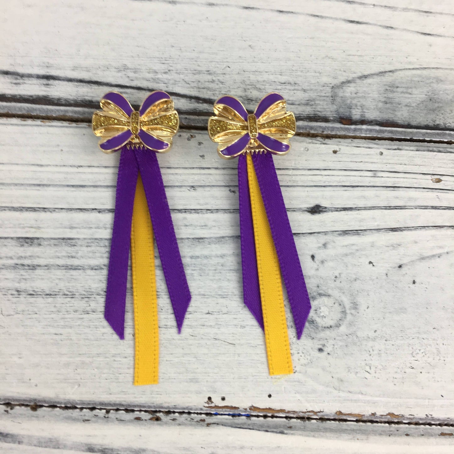 Purple & Gold Ribbon Earrings