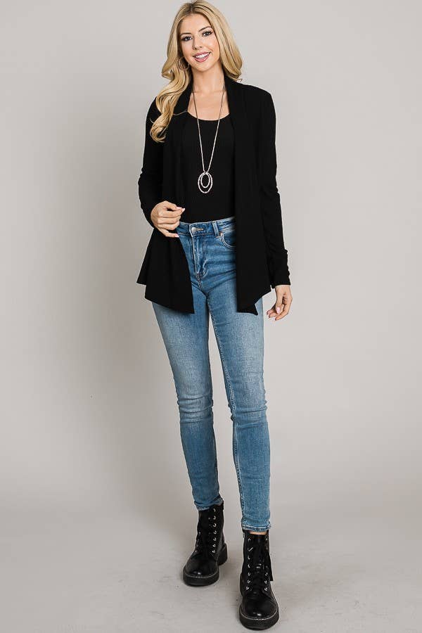 Boucle sweater knit long Sleeve Open Front Cardigan