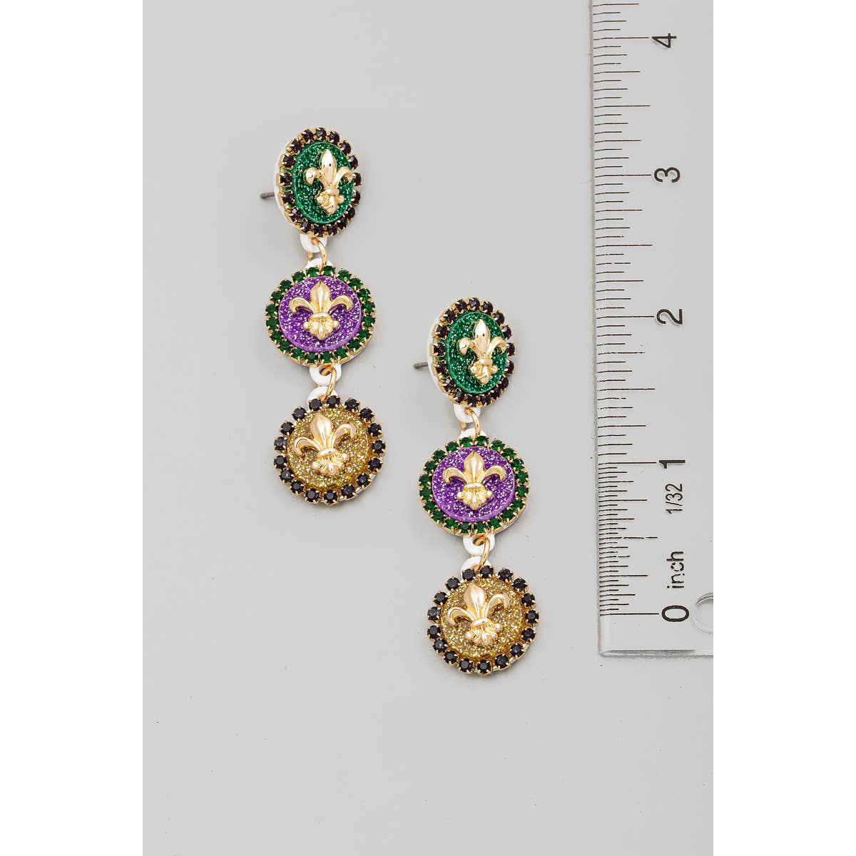 Mardi Gras Fleur De Lis Coin Dangle Earrings