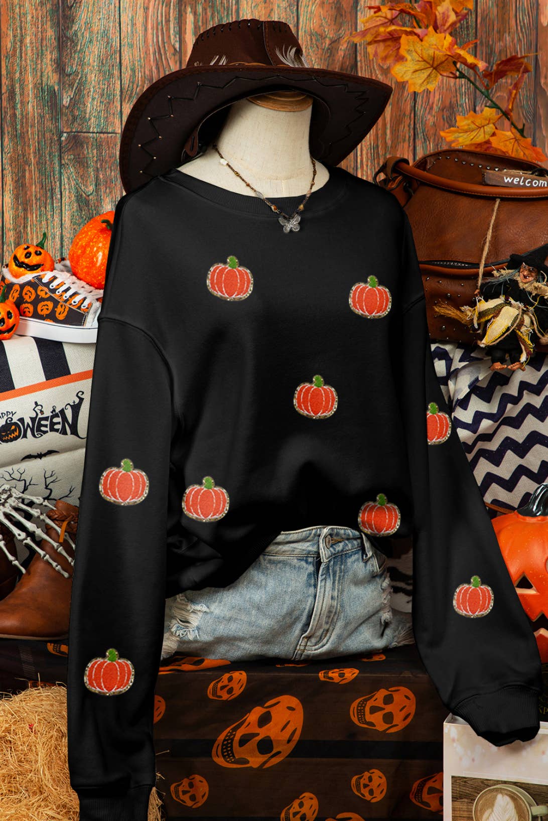 Halloween Pumpkin Graphic Drop Shoulder Sweatshirt