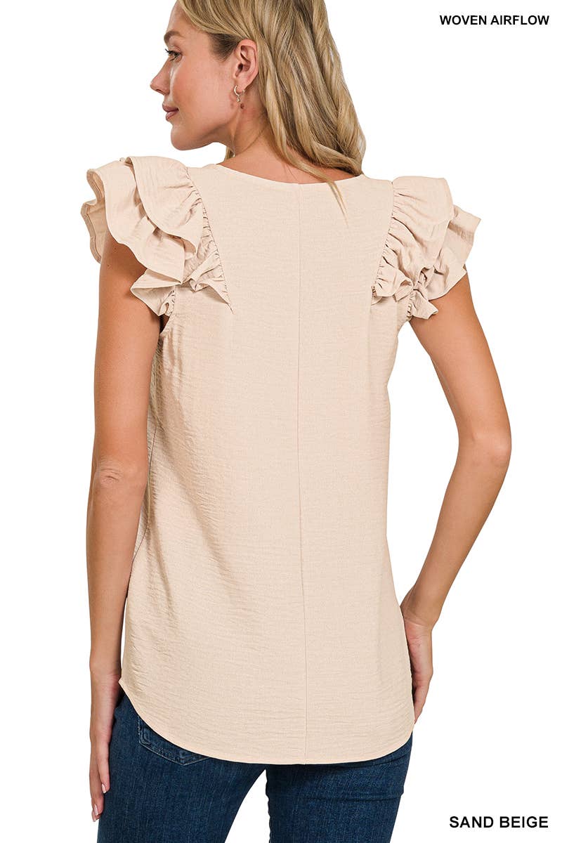 Woven Airflow Tiered Ruffle Sleeve Top