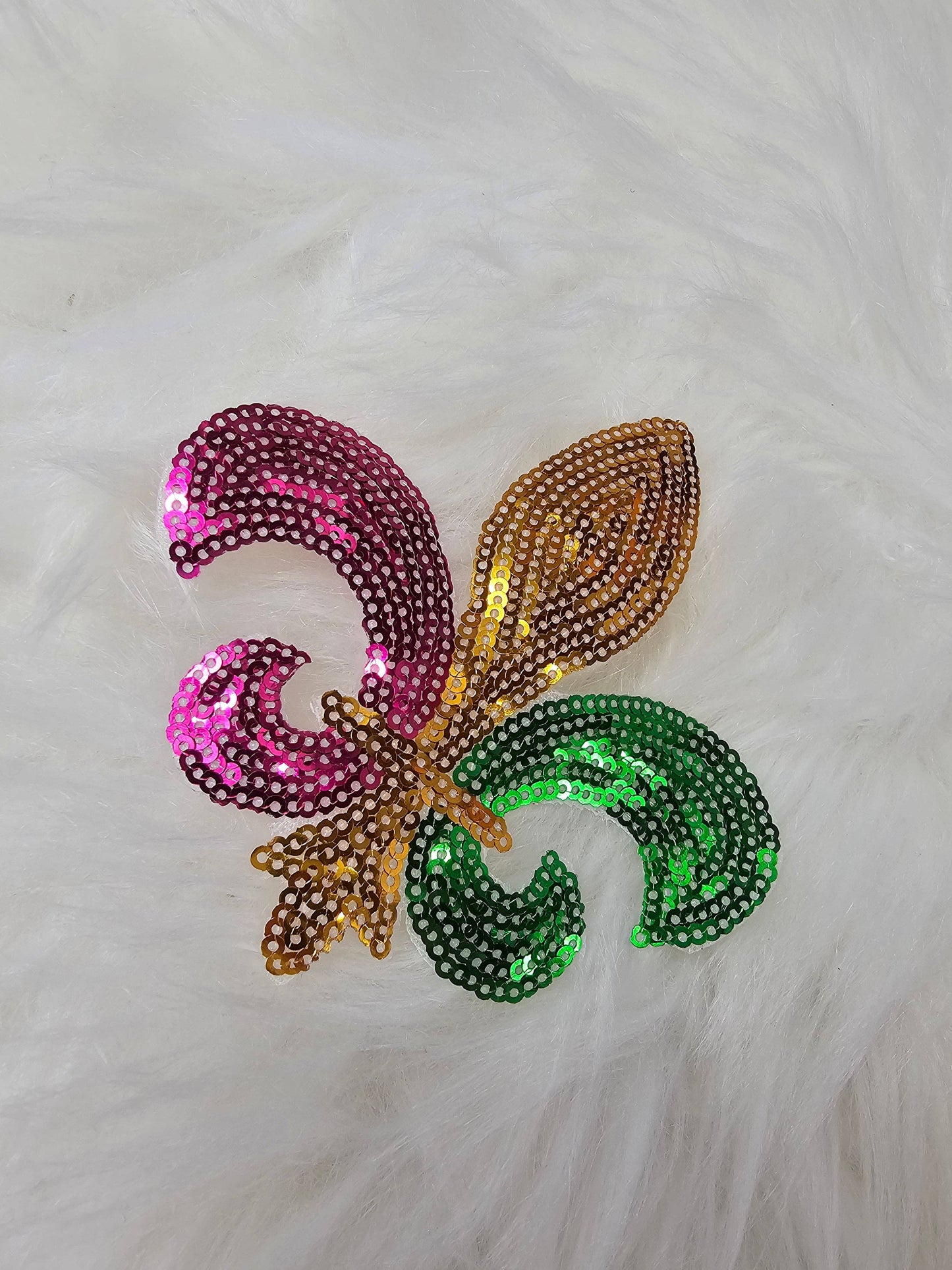 Sequin Fleur De Lis Mardi Gras Embroidery Iron On Patch