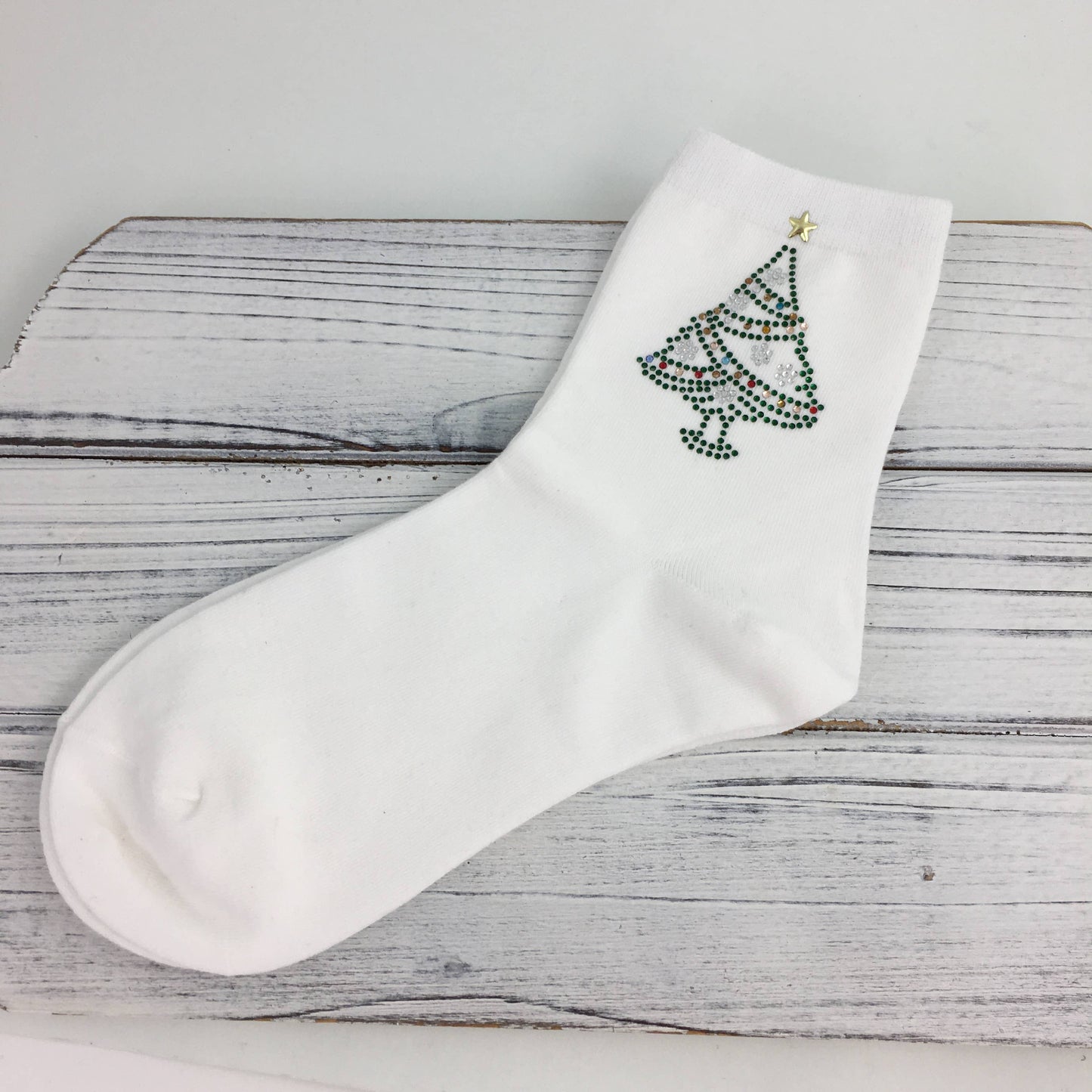 Rhinestone Christmas Tree Socks