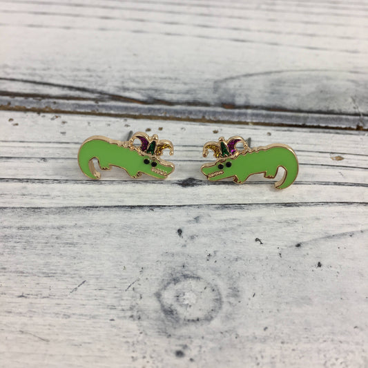 Mardi Gras Jester Alligator Post Earrings