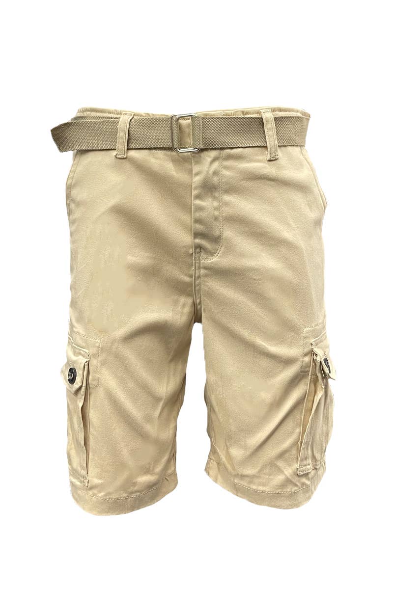 Mens Casual Cotton Belted Cargo Shorts
