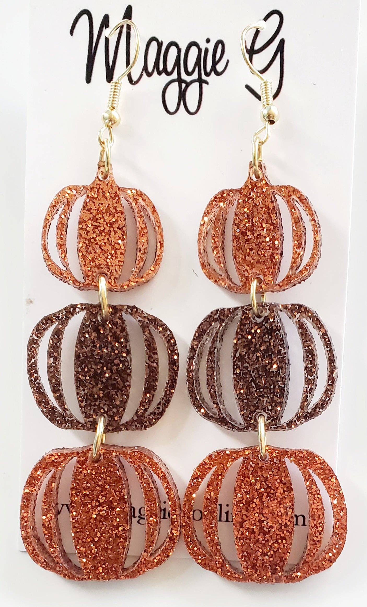 Glitter Pumpkin Stacked Hanging Earrings