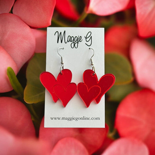 Valentine Heart Acrylic Earrings Red