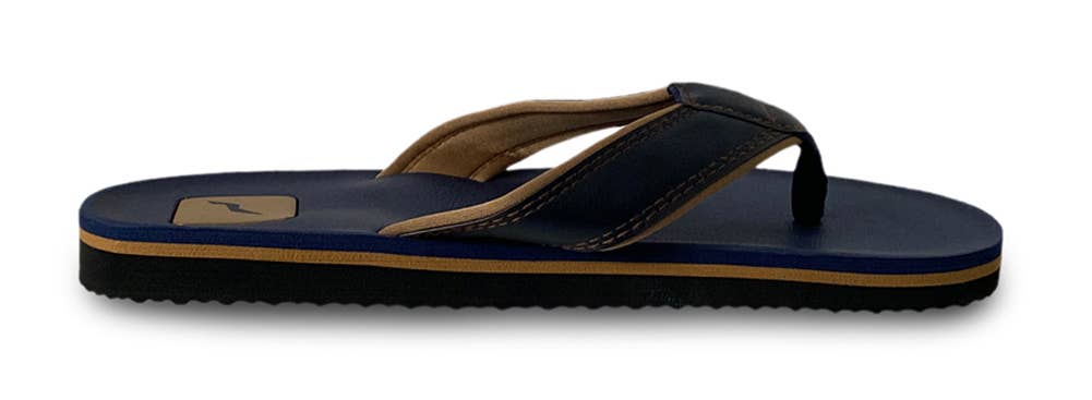 Norty Mens Slip On Flip Flop Sandal 42336 Navy Camel