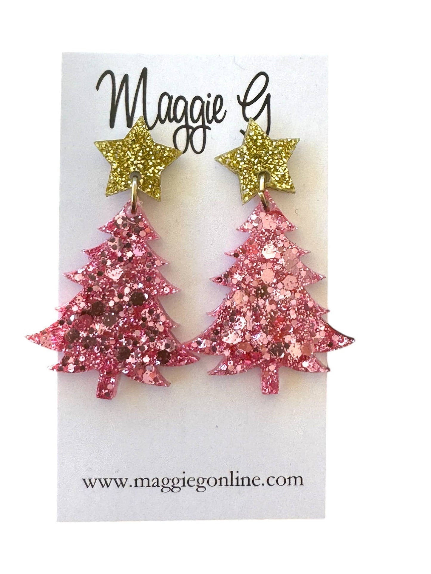 Christmas Tree Pink Glitter Earrings
