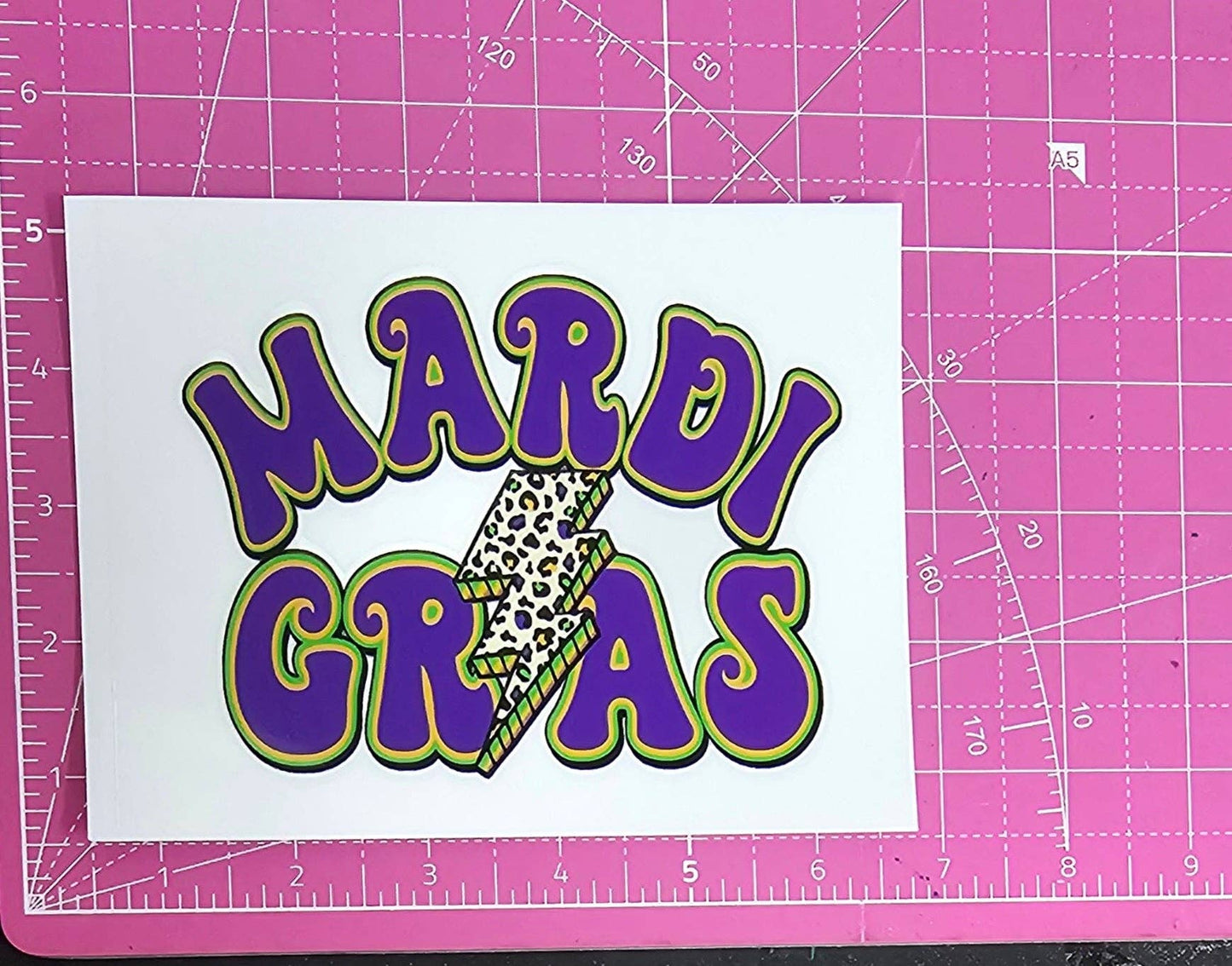 Mardi Gras Cheetah Lightning Bolt UV Transfer