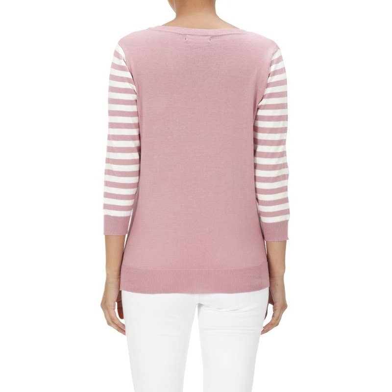 3/4 Sleeve Cat Crewneck Pullover Sweater