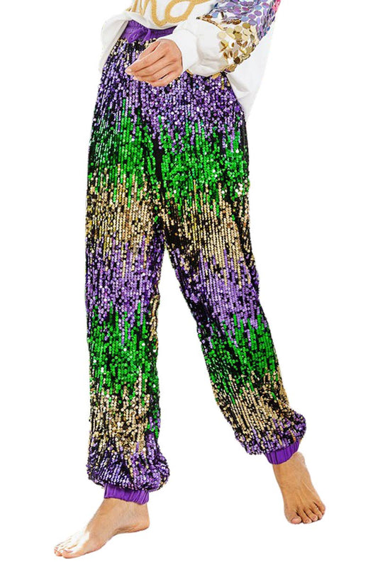Mardi Gras Sequin Color Block Pants