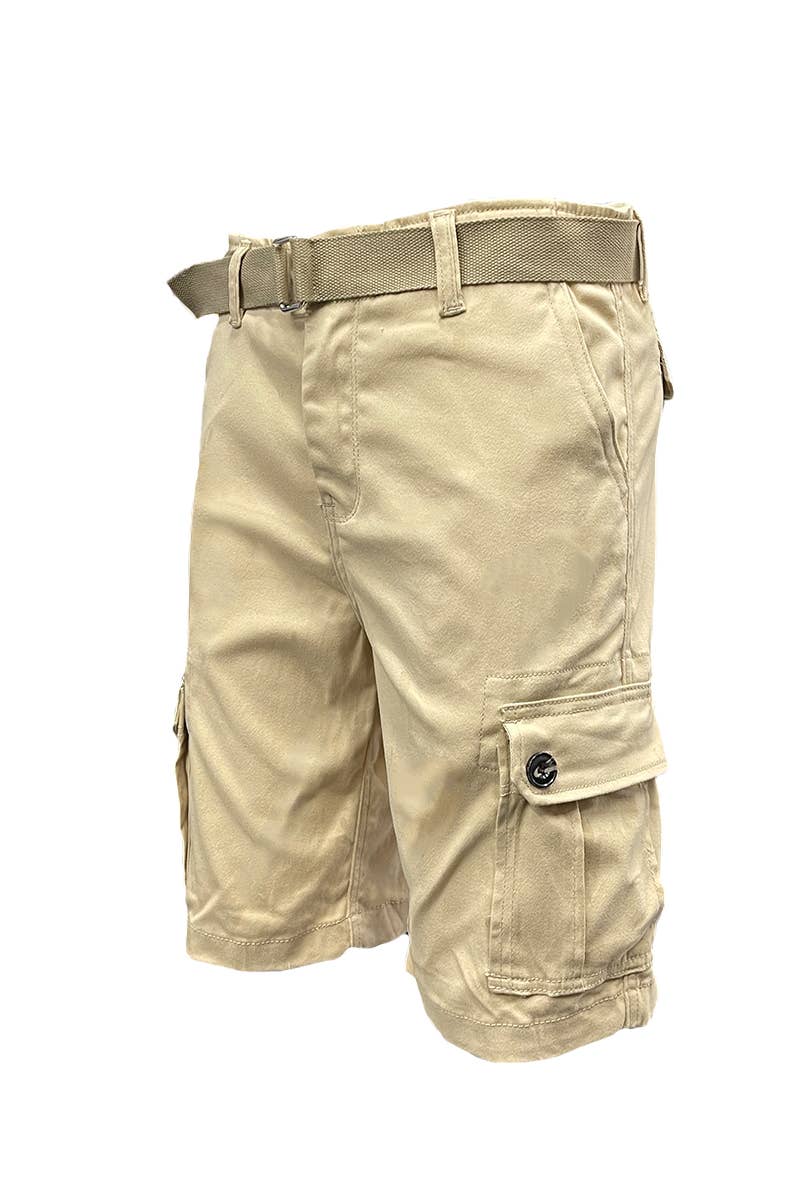Mens Casual Cotton Belted Cargo Shorts