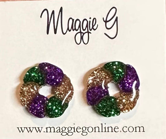 Mardi Gras King Cake Stud Earrings
