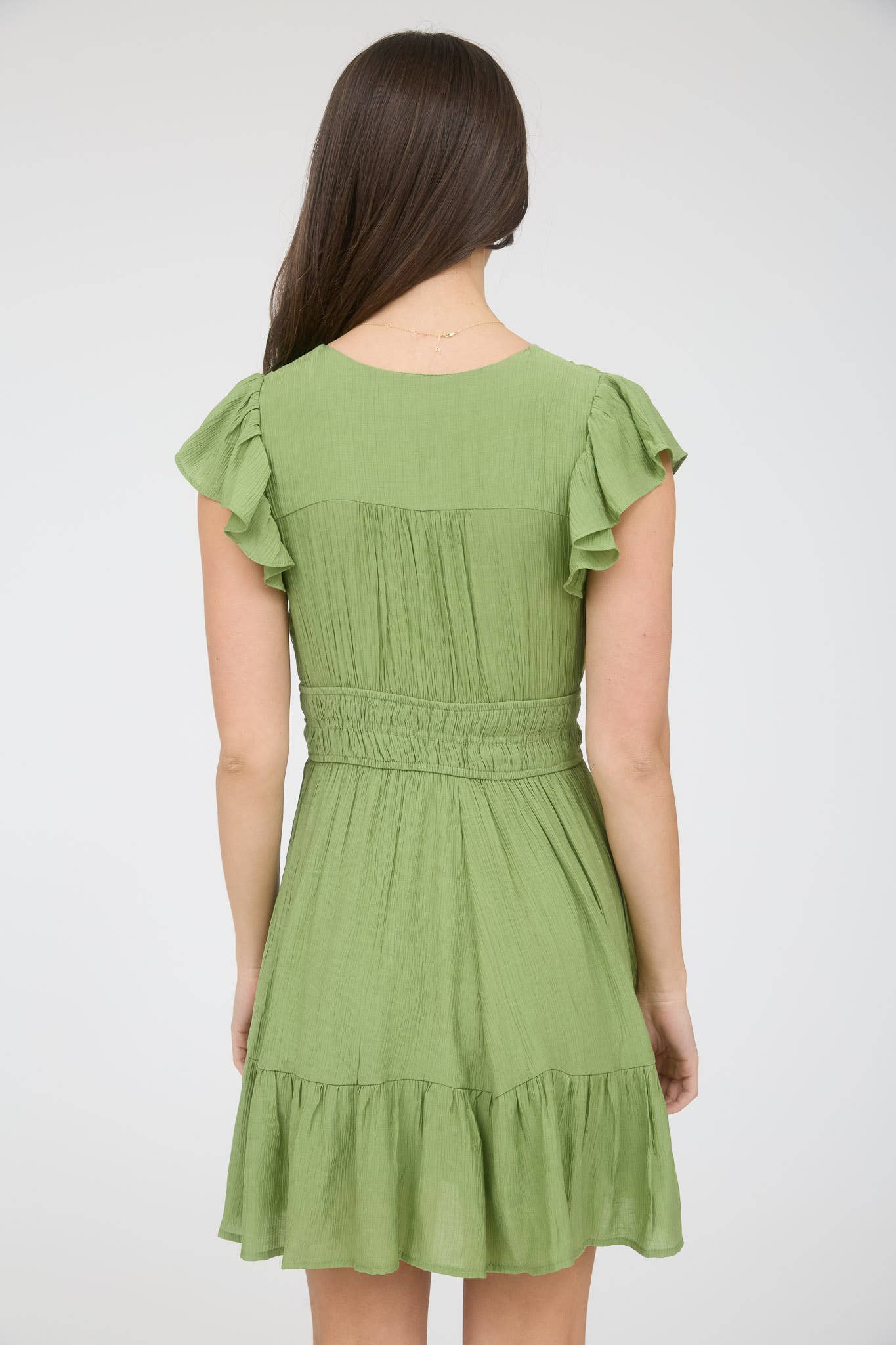 V Neck Short Sleeve Ruffle Mini Dress