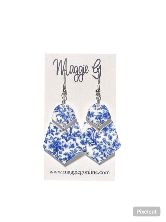Blue Floral Chinoiserie Earrings