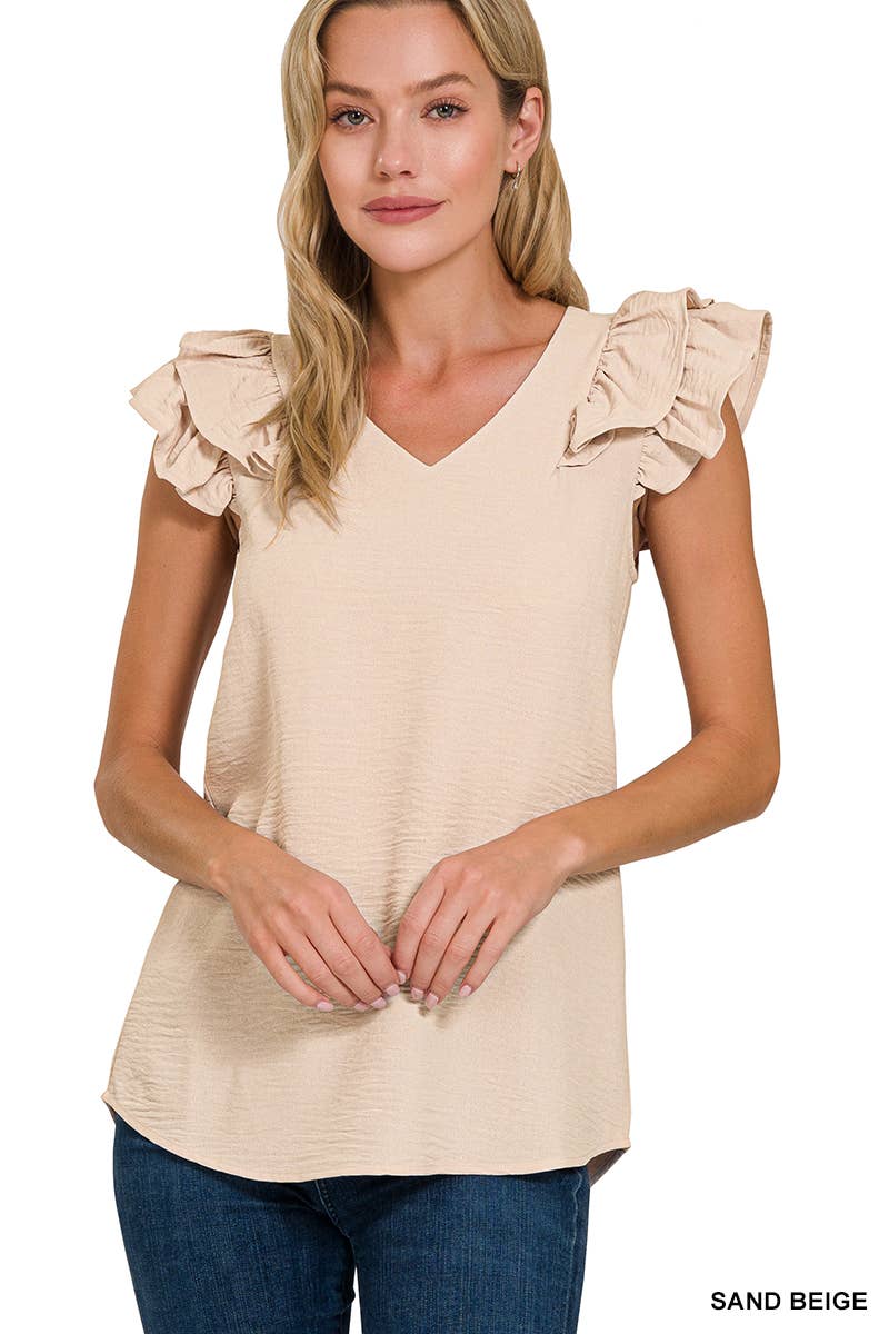 Woven Airflow Tiered Ruffle Sleeve Top