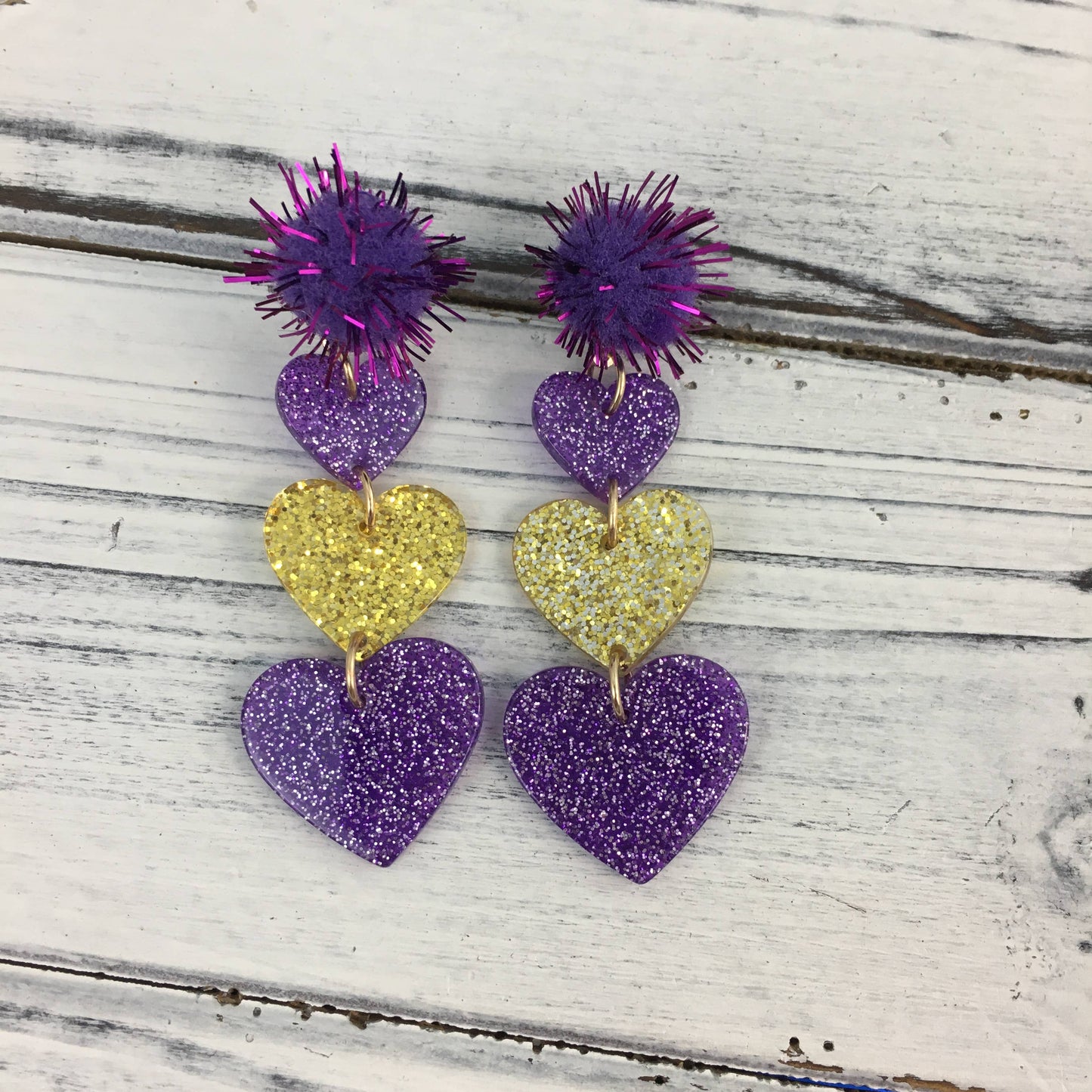Purple & Gold Heart Earrings