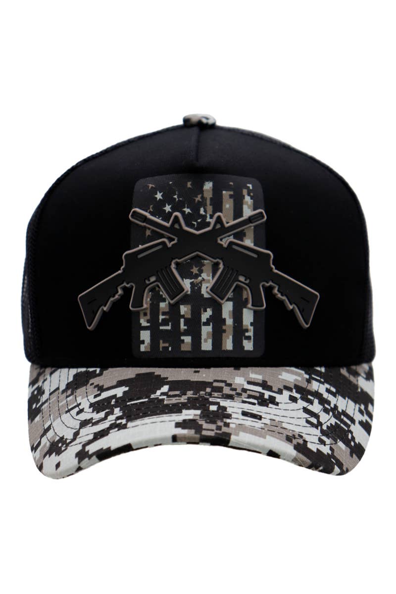 Cross Rifle American Flag Digital Camo Trucker Hat