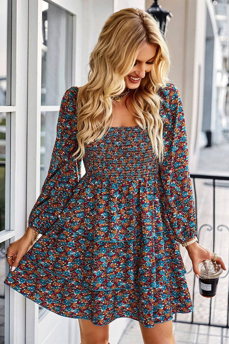 Square Neck Solid Lace Up Cocktail Dress