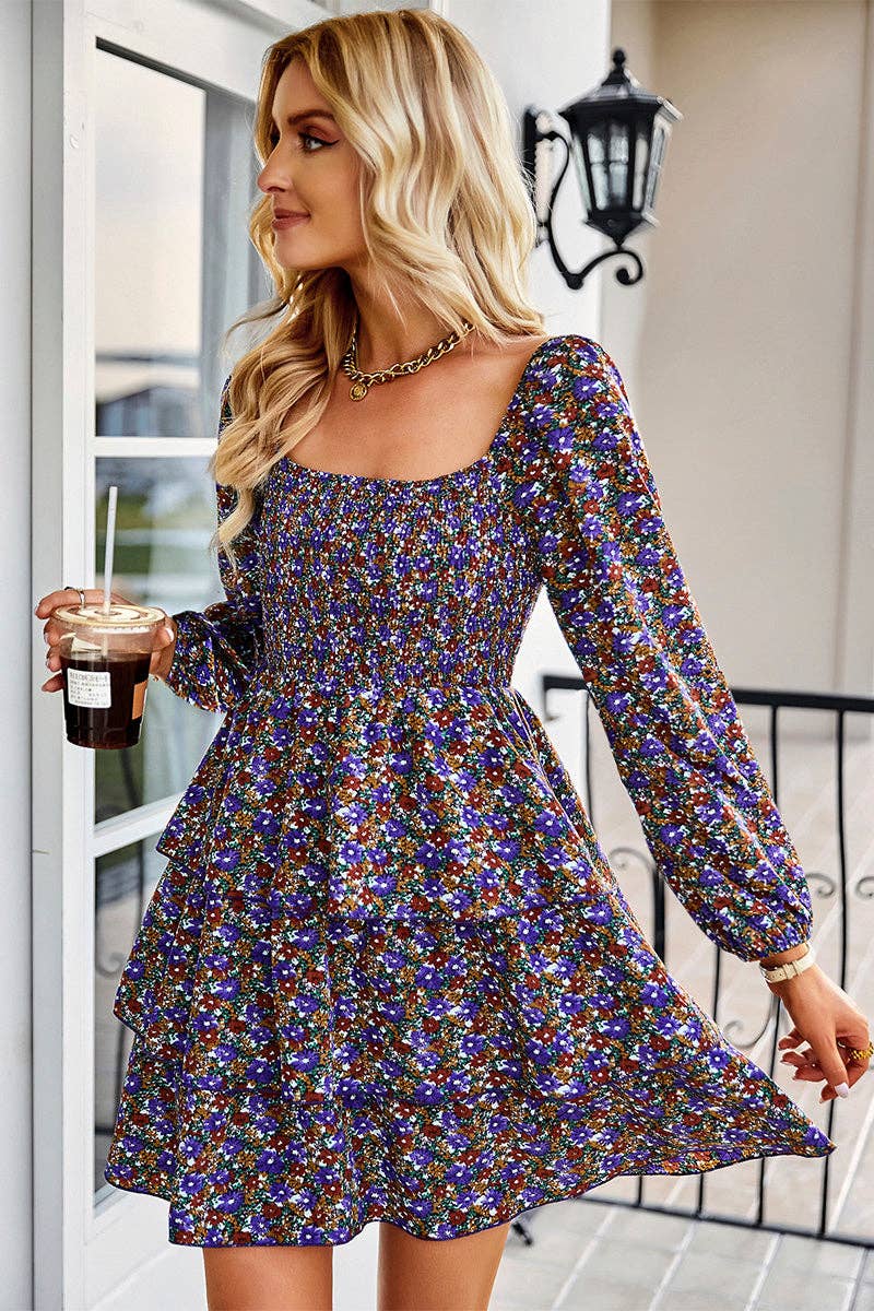 Square Neck Solid Lace Up Cocktail Dress