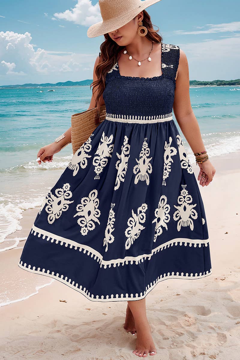 Plus Size Geo Print A Line Sleeveless Dress