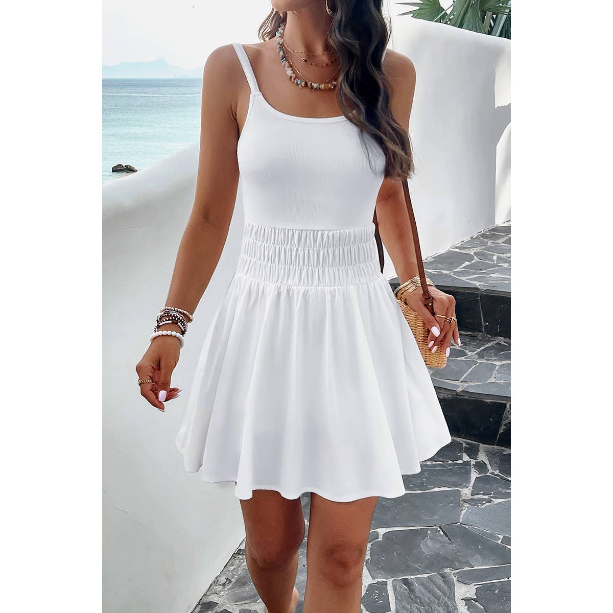 Athletic Sleeveless Elastic Waistband Swing Mini Dress