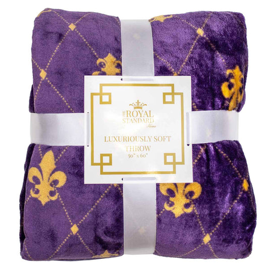 Purple & Gold Fleur de Lis Throw Blanket
