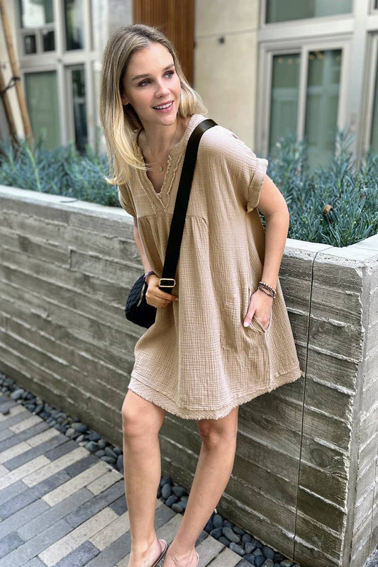 Double Gauze Raw Edge Dress w/ Pockets