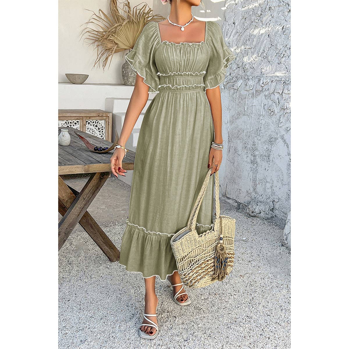 Off Shoulder Bodycon Backless Ruffle Trim Dress