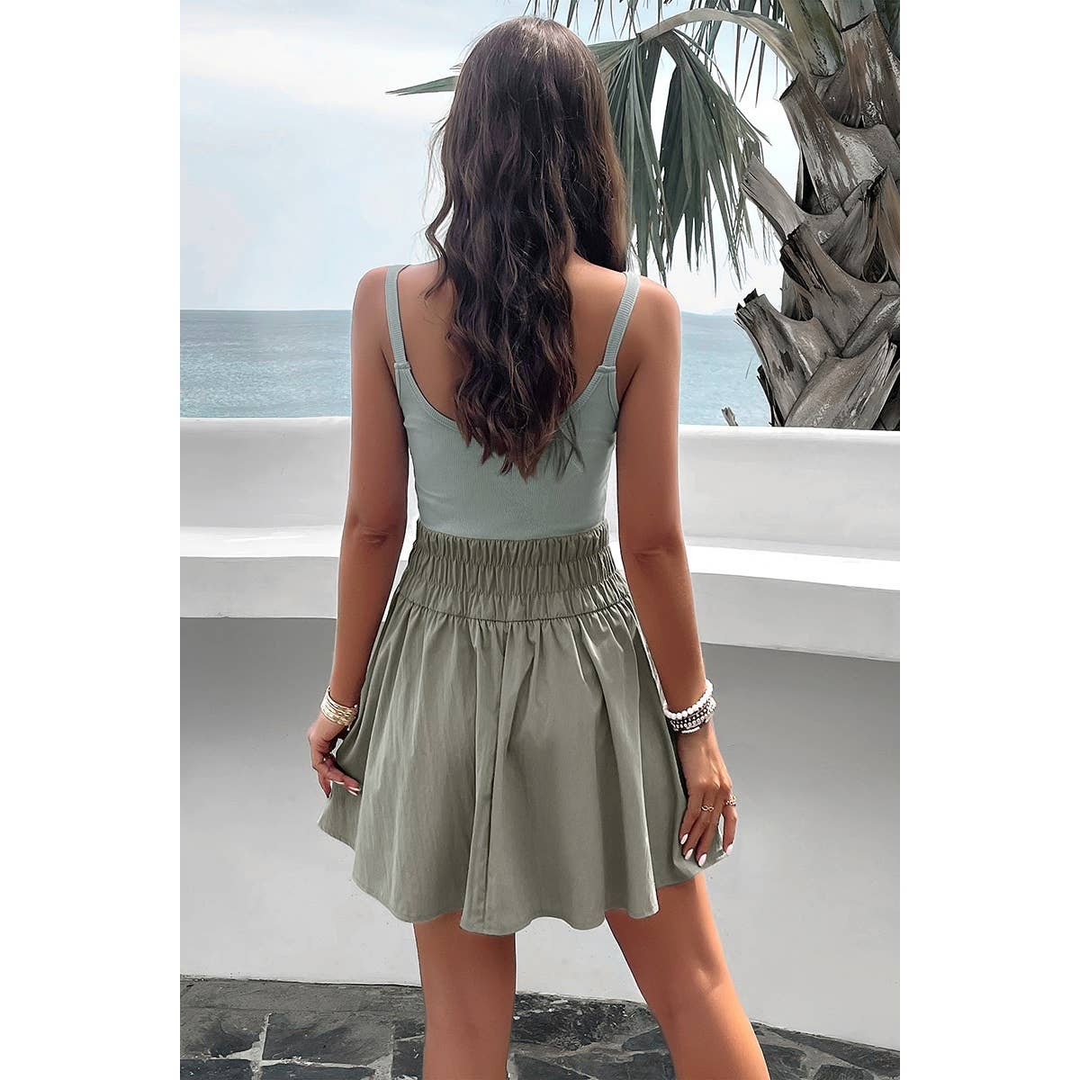 Athletic Sleeveless Elastic Waistband Swing Mini Dress