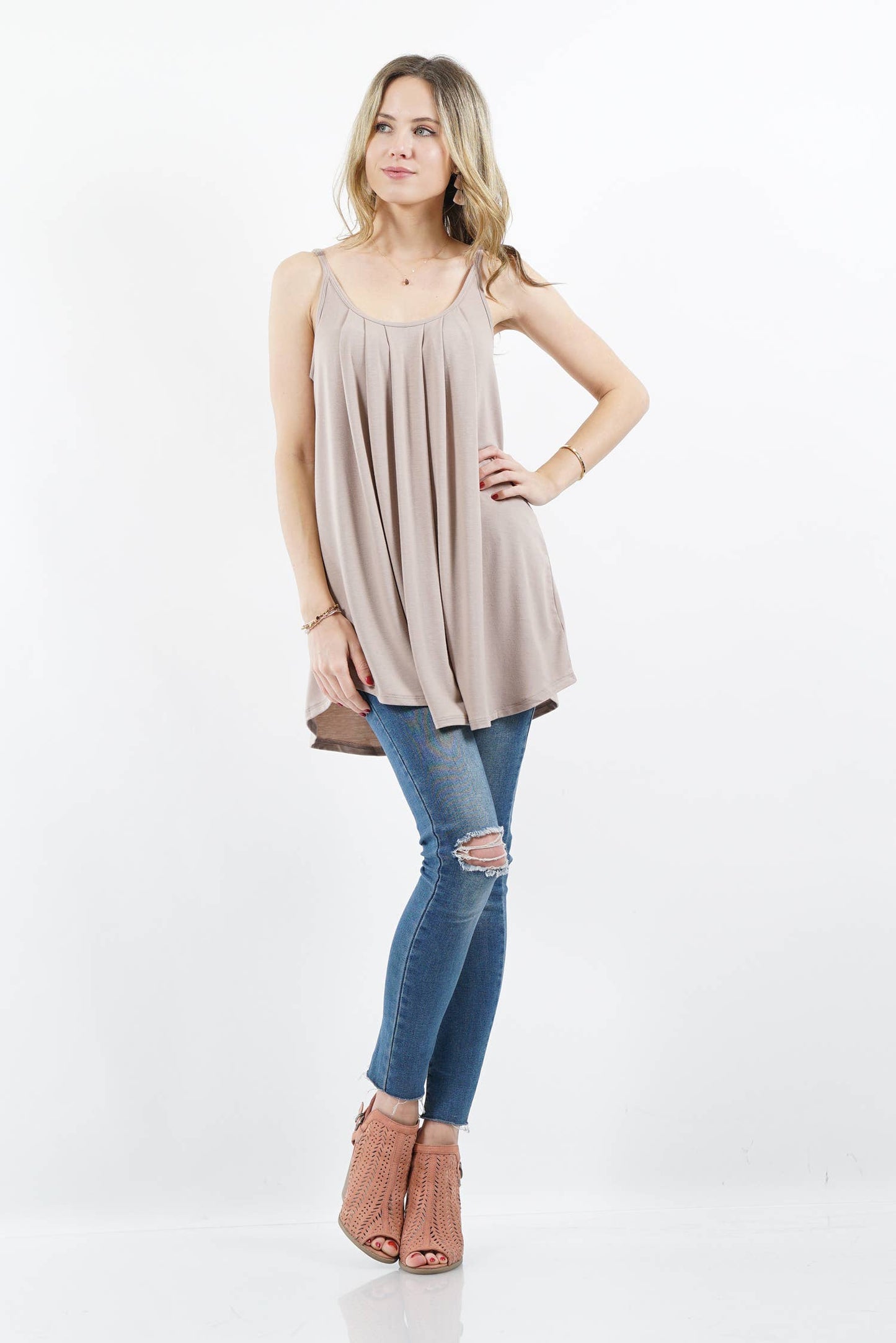 Pleated Cami with Adjustable Straps