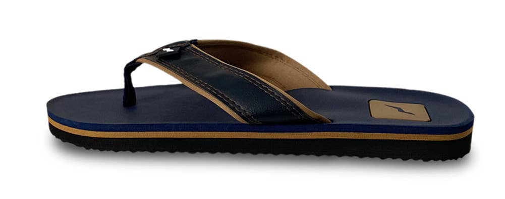 Norty Mens Slip On Flip Flop Sandal 42336 Navy Camel