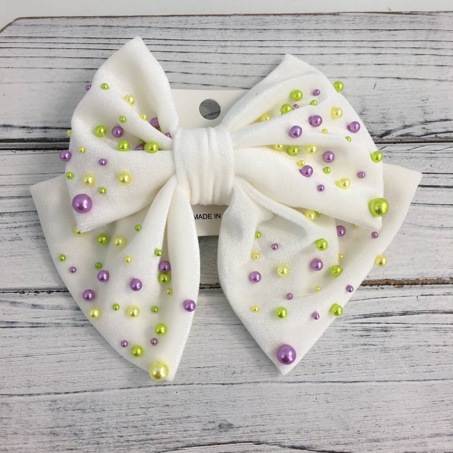 Velvet Mardi Gras Pearl Bow