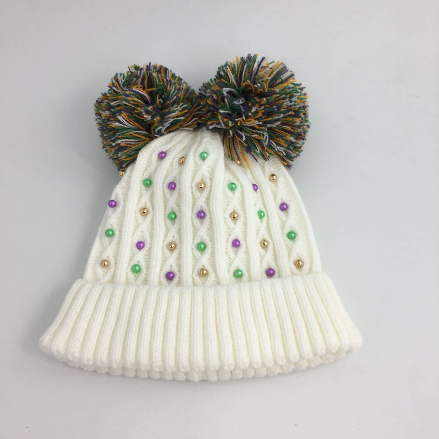 Pom Pom Mardi Gras Pearl Beanie