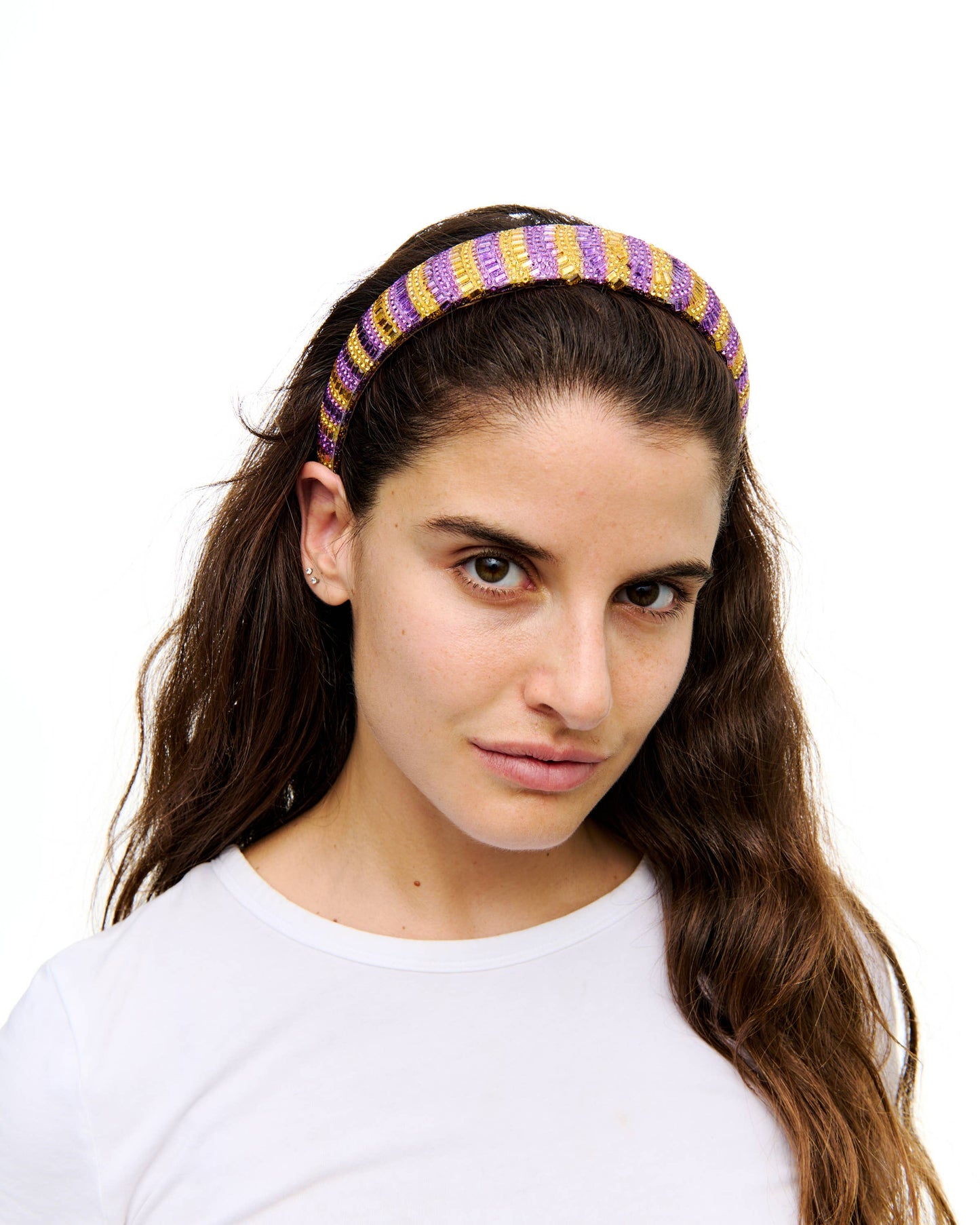 Purple & Gold Rhinestone Sun Stripe Headband 