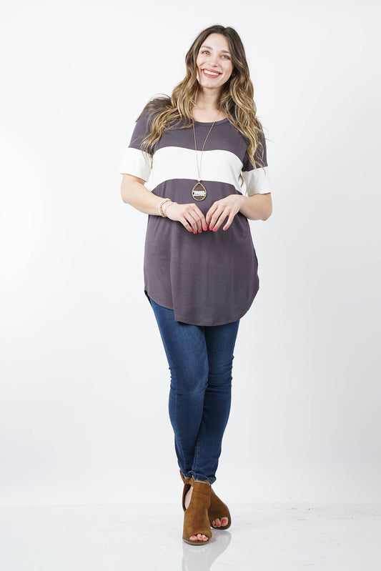 Plus Size Color Block Short Sleeve