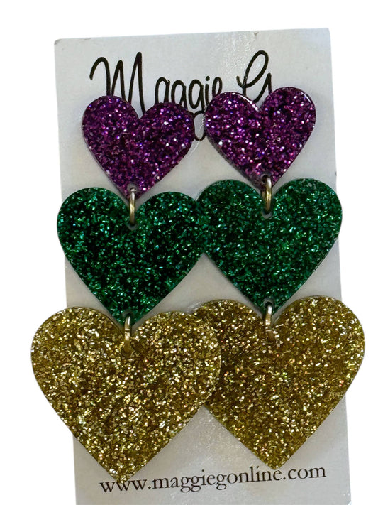 Mardi Gras Heart Earrings