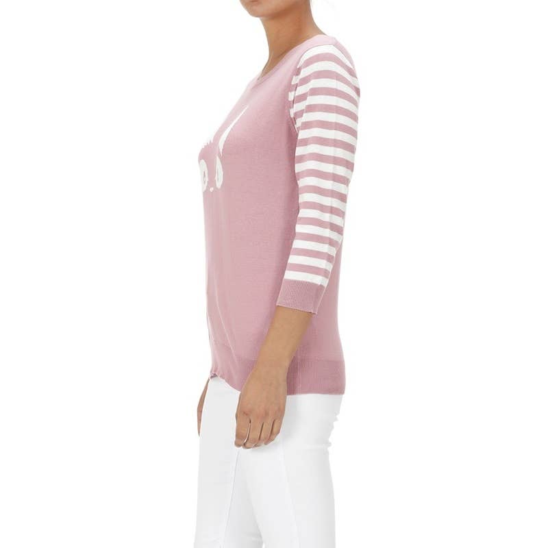 3/4 Sleeve Cat Crewneck Pullover Sweater