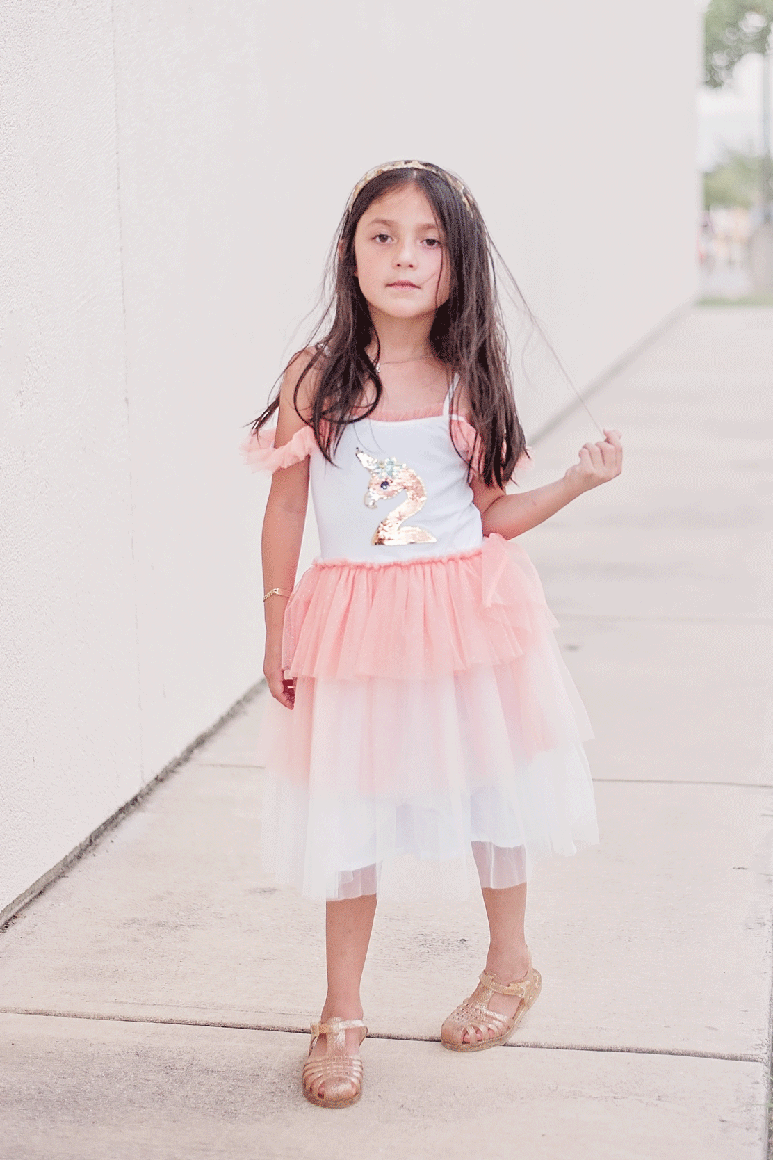 Flamingo Flip Sequin Tutu Girls Dress