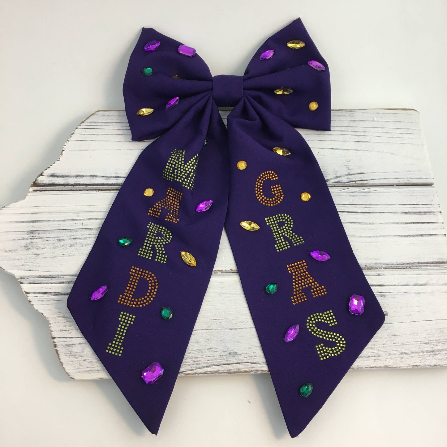 Rhinestone MARDI GRAS hair bow