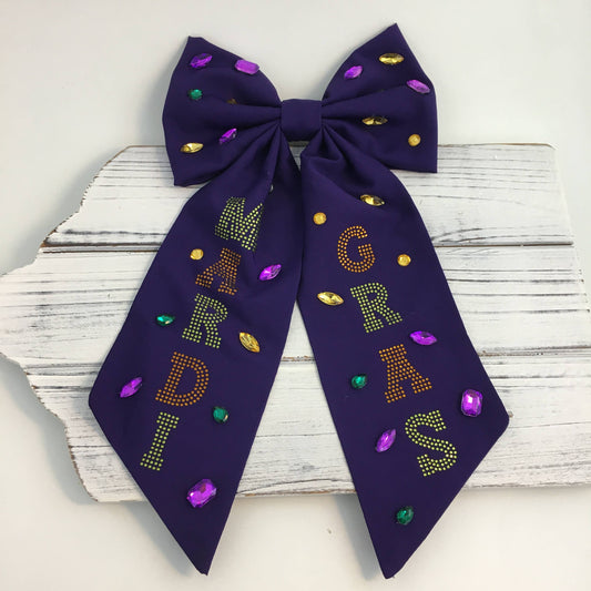 Rhinestone MARDI GRAS hair bow